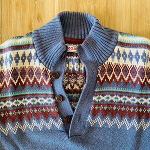 IZOD Men's Blue and Patterned Henley Sweater